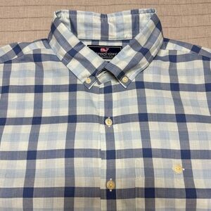 Vineyard Vines Men's Blue Plaid Slim Fit Stretch Longshore Shirt Size Medium